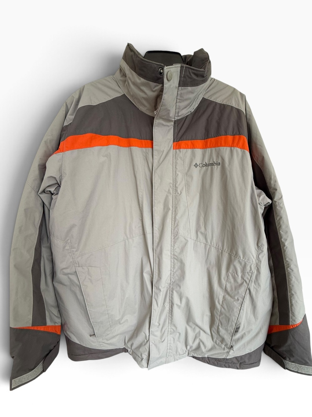# TITLE
Columbia Blizzard Bay Core Men's XL Gray Orange Waterproof Ski Jacket